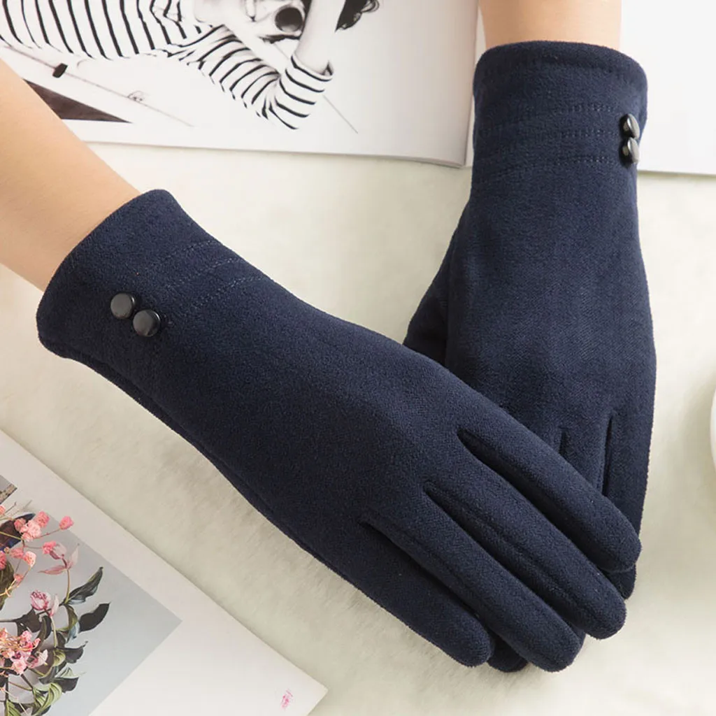 Womens Winter Warm Gloves Wrist Mittens Driving Ski Glove Spring Autumn New plus size Fashion Simplicity navy Glove
