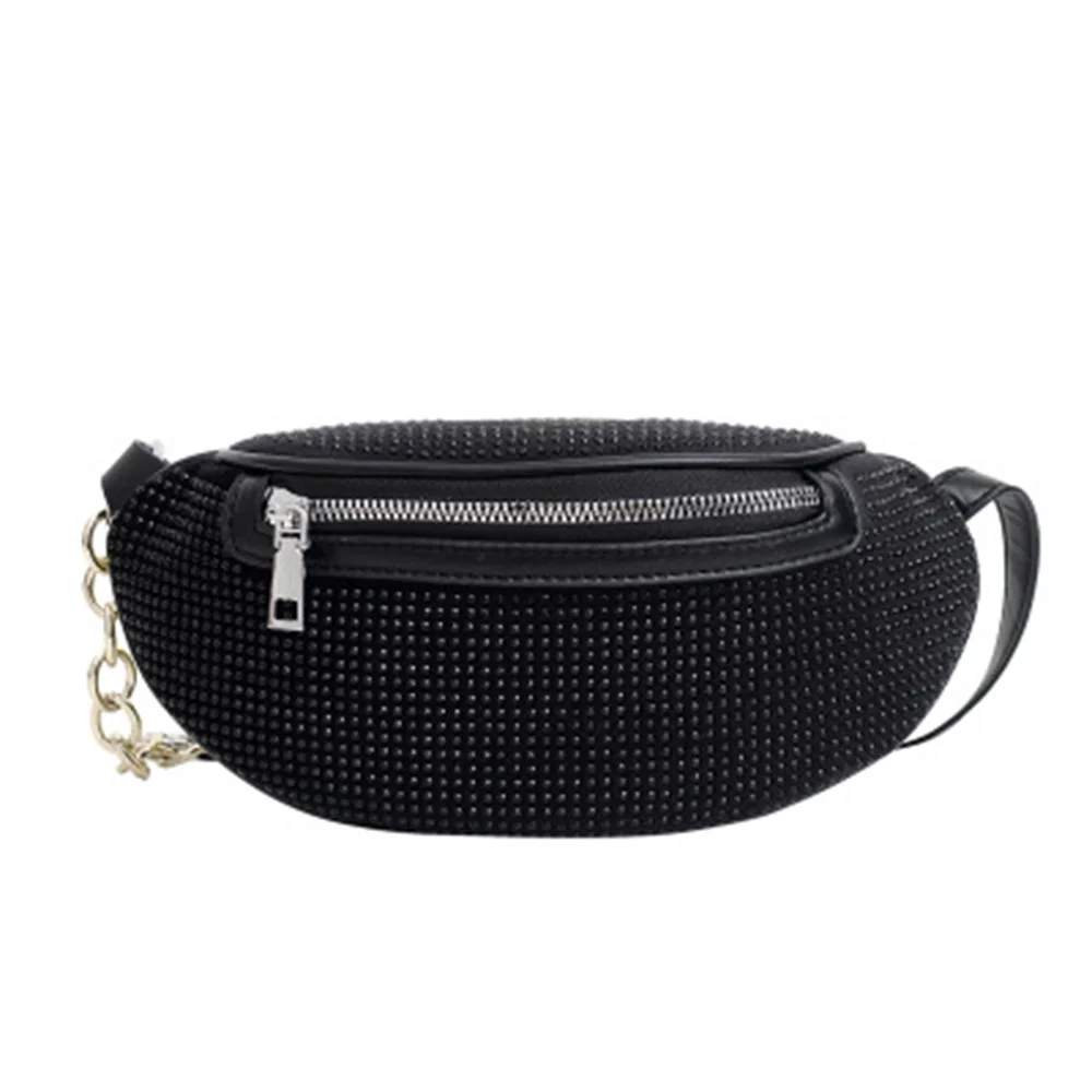 

New Ladies Belt Bag Diamond Ladies Belt Bag Fashion Chest Bag Banana Rhinestone Chain Messenger Bag Shoulder Bag Belt Bag