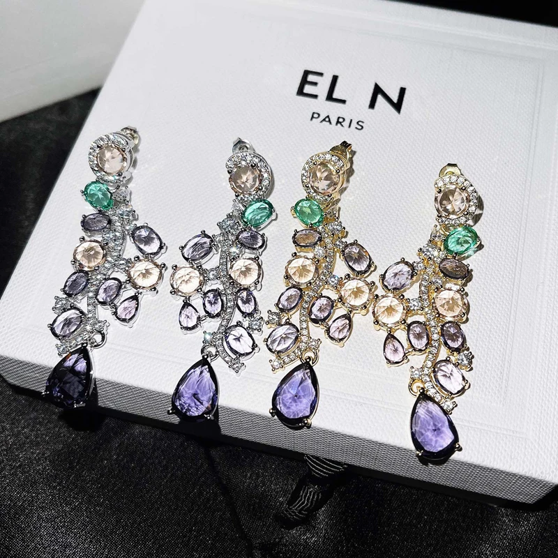 

Luxury Tassel Drop Earrings Full Inlay Colorful Zircon 925 Sterling Silver Elegant Jewelry For Women Wedding Engagement Party