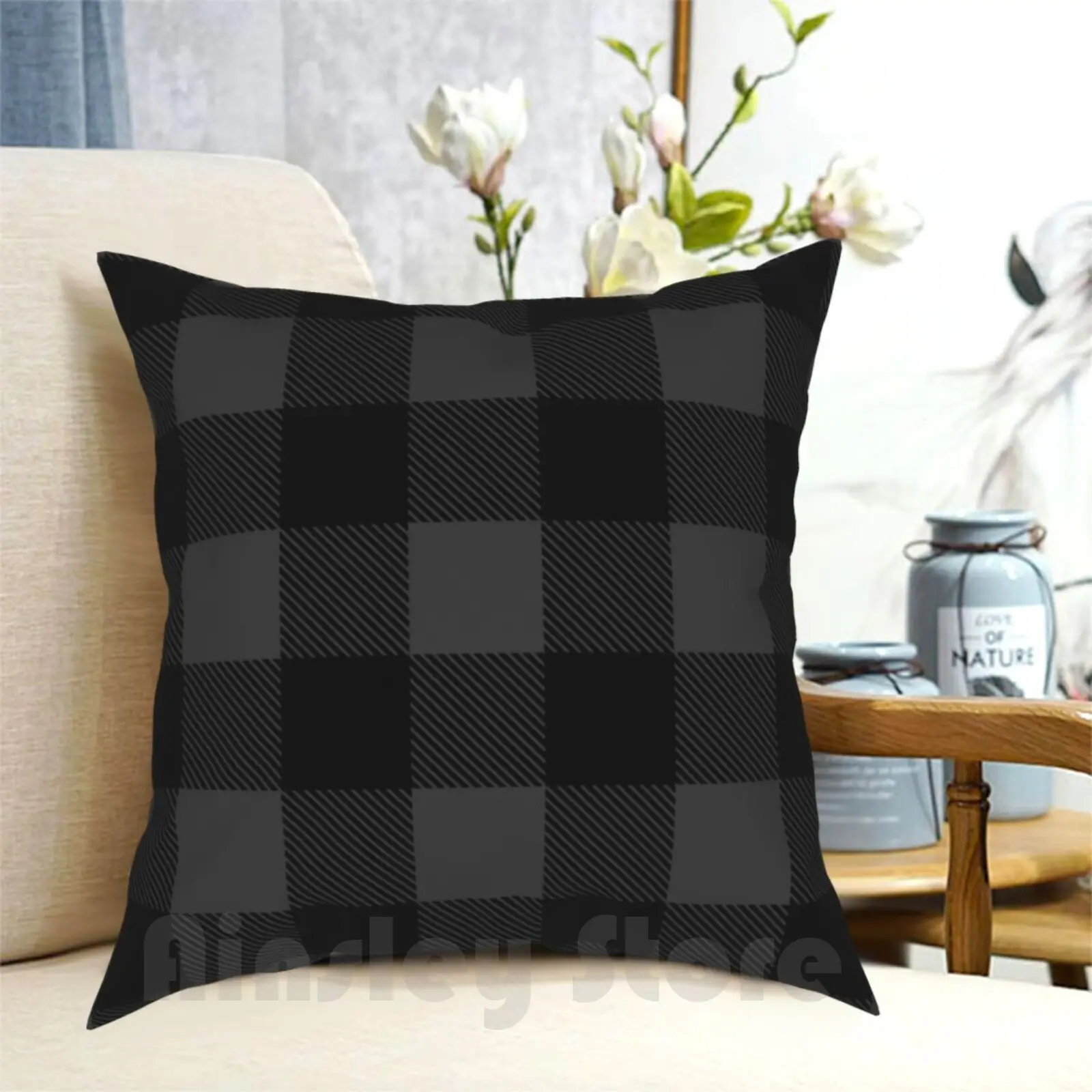 

Buffalo Plaid In Black And Grey. Pillow Case Printed Home Soft Throw Pillow Buffalo Punk Pattern Checked Alternative