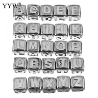 wholesale 1pcs stainless steel european beads cube with letter pattern original color 8mm for diy jewelry making accessories