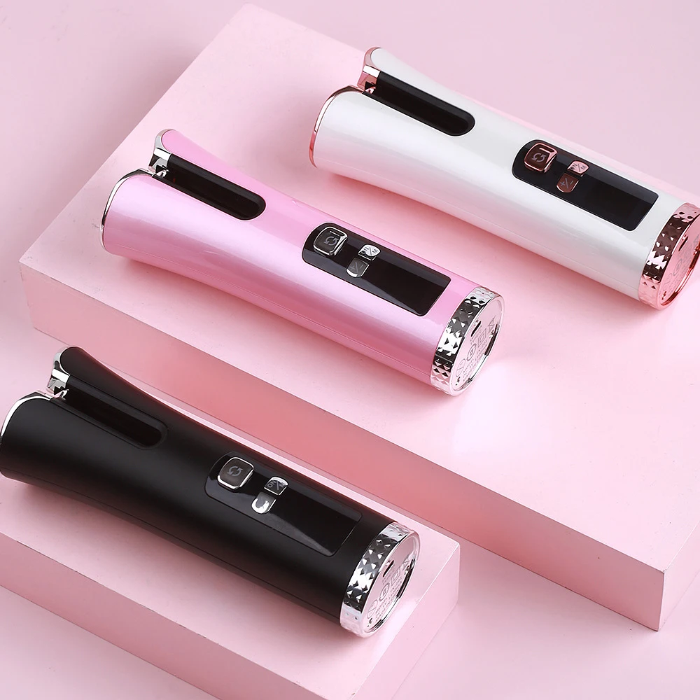 

Automatic Hair Curling Cordless Hair Curler Iron with LCD Temperature Display and Timer Adjustable Temperature USB Rechargeable