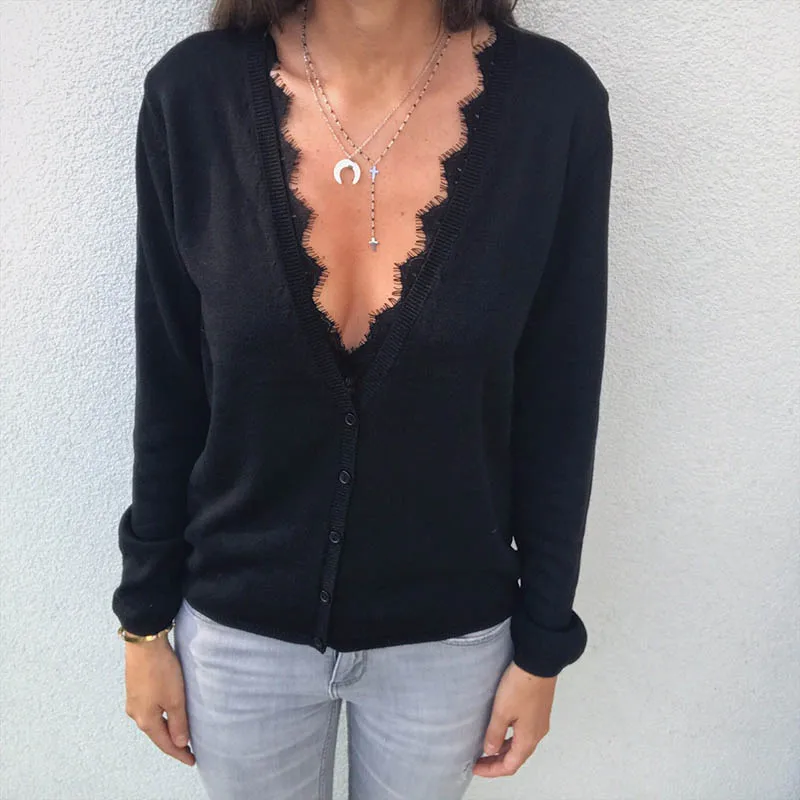 Кардиган женский трикотажный с V-образным вырезом и карманами |