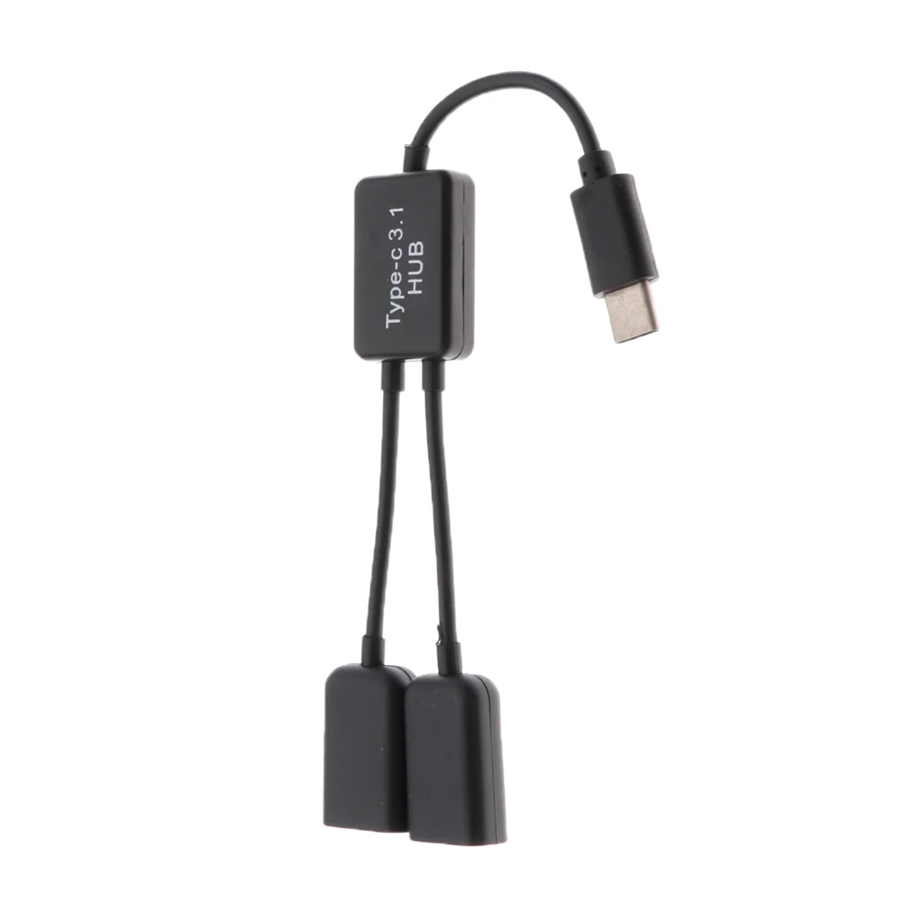 

USB3.1 Type C to Dual USB A 2.0 OTG Charge Hub Adapter Connector Cable Black