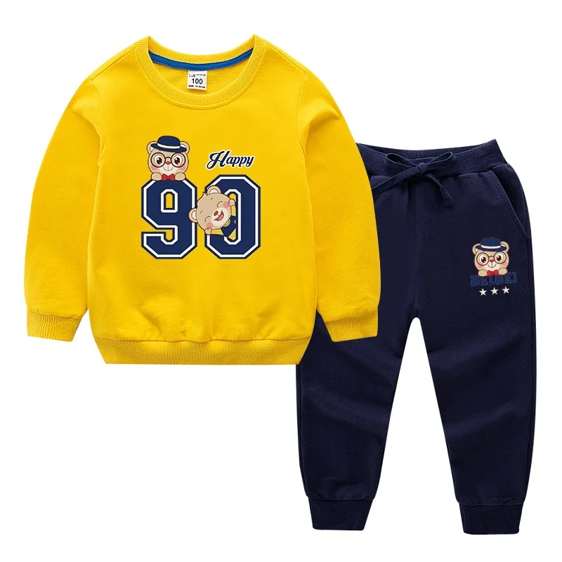 Yellow-Navy Детский костюм новая детская одежда из хлопка Детский костюм на весну и осень одежда для маленьких мальчиков и девочек - Цвет: Yellow-Navy