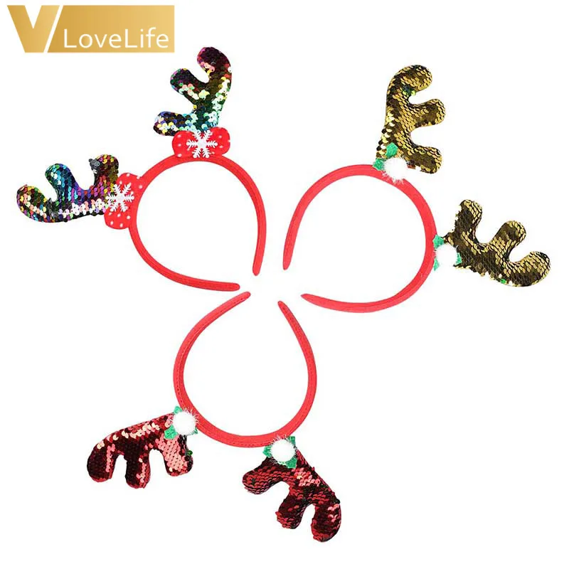 Красная Золотая Рождественская повязка на голову рога белое перо новогодняя