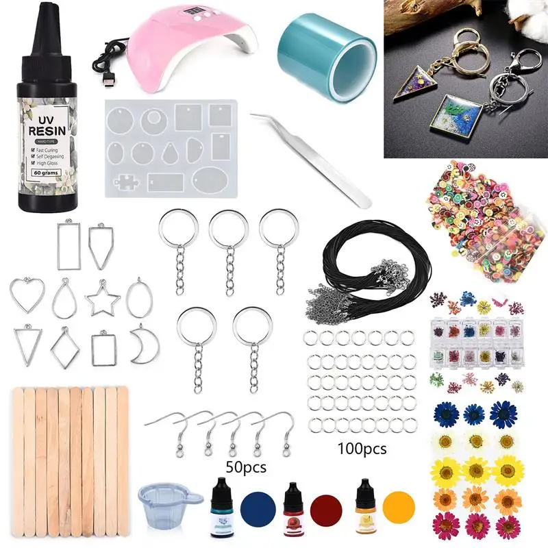 Kits de bijoux en résine UV 10g/25g/60g ensembles de colle UV avec lunette ouverte lampe LED