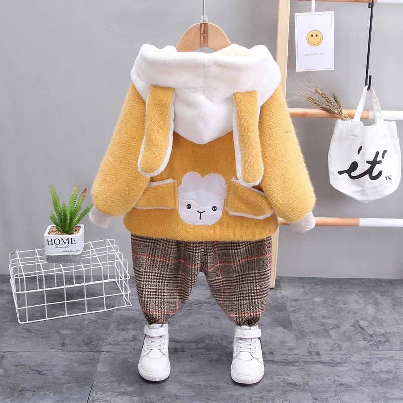 

New Autumn Winter Children Clothes Suit Fashion Baby Boys Girls Thick Cotton Hoodies Pants 2 Pcs Sets Infant Kids Sportswear