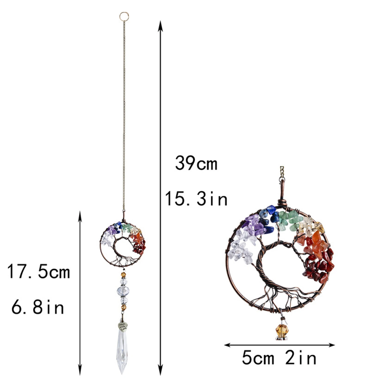 

49cm Wholesale Tree Of Life Handmade Wire Wrapped Pendants Garden Crystal Sun Catcher Tree Of Life Window Hanging Ornament