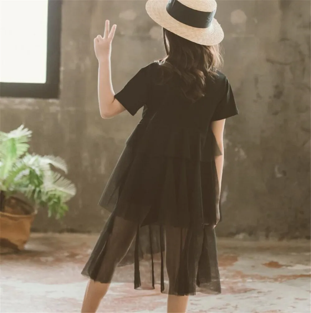 Girls Dress Patchwork Mesh For O-Neck Cake Dresses Novelty Summer Teenage Clothes 6 8 10 12 14 | Детская одежда и обувь