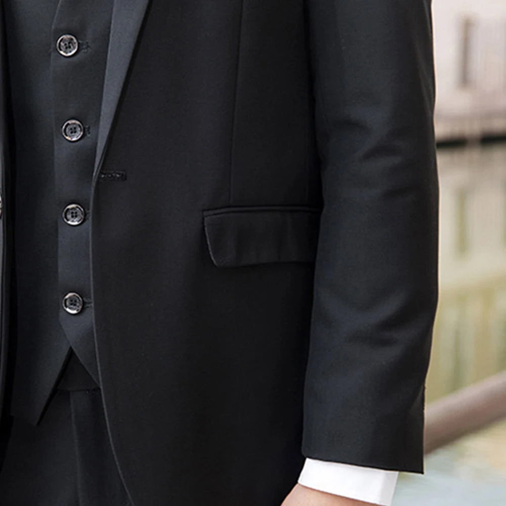 

Men Solid Color Lapel Collar Coat Vest Long Pants Business Wedding Slim Suit Set Male Office Wear
