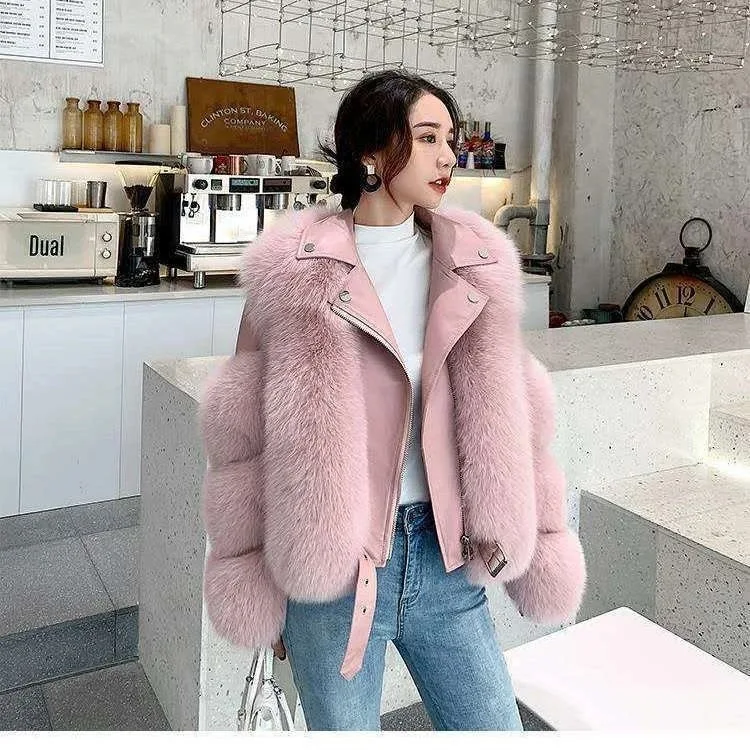 Faux fur coat female motorcycle fur short new fur all-in-one mink coat winter 2021