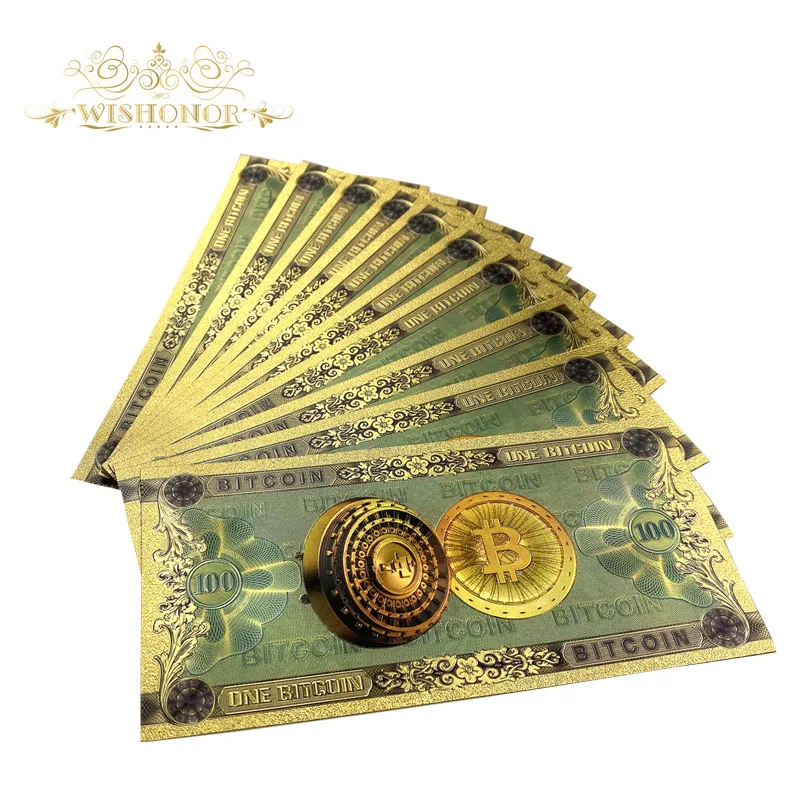 10 шт./лот хит продаж красочные One Биткоин банкноты BTC золотые в 24k позолоченные для