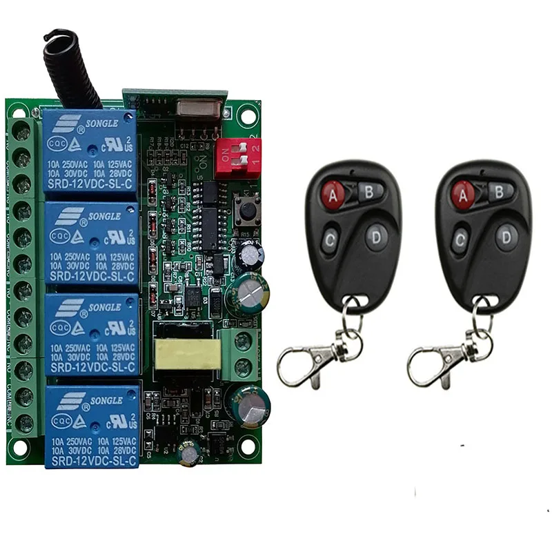 

433MHz Universal Wireless Remote Control AC110V 220V 230V 4CH Relay Radio Receiver Module RF Switch for Gate Garage opener