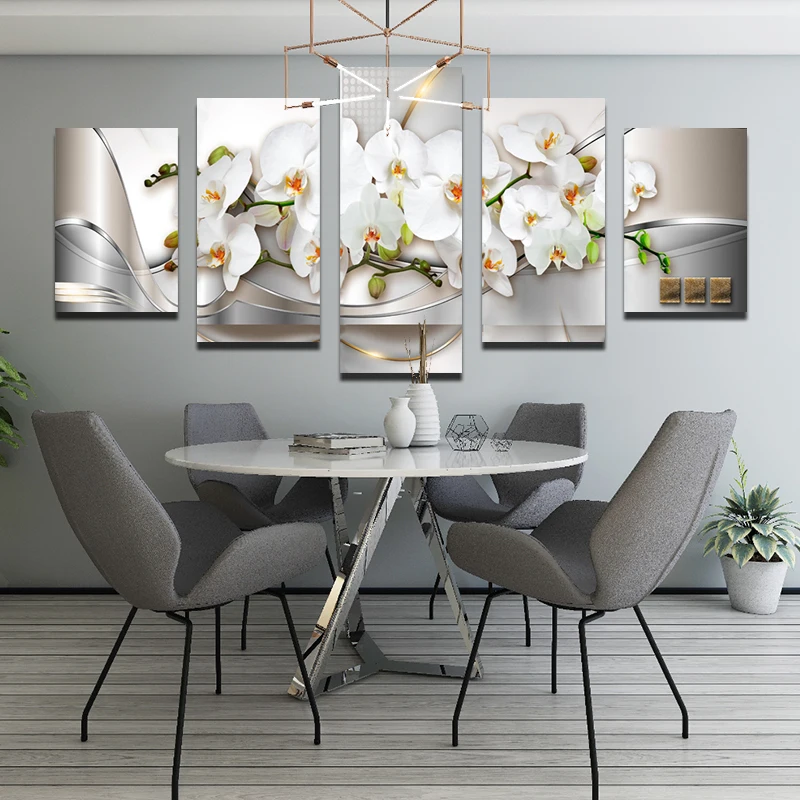 5 шт. Настенная картина с изображением белых цветов лилии и небольших маргариток |