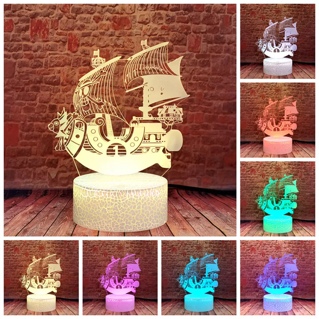 

Luminous 3D Illusion LED Nightlight Colorful Changing Light THOUSAND SUNNY Ship Model One Piece Anime action & toy figures