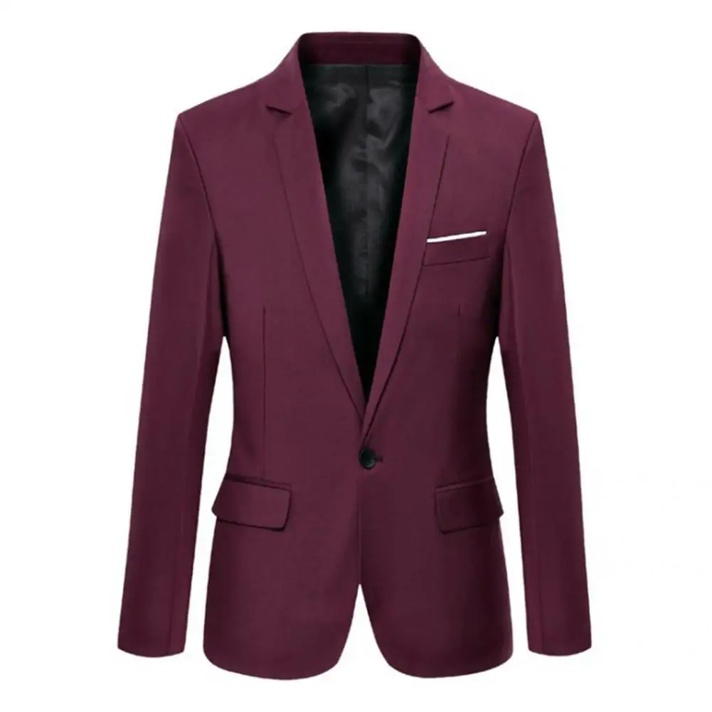 

Soft Texture Popular Single Button Men Formal Blazer Cardigan Suit Coat Unique Cutting Workwear