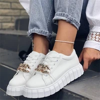 vulcanized sneakers womens white chain lace round toe thick wedges comfortable casual fashion 2021 plus size womens shoes
