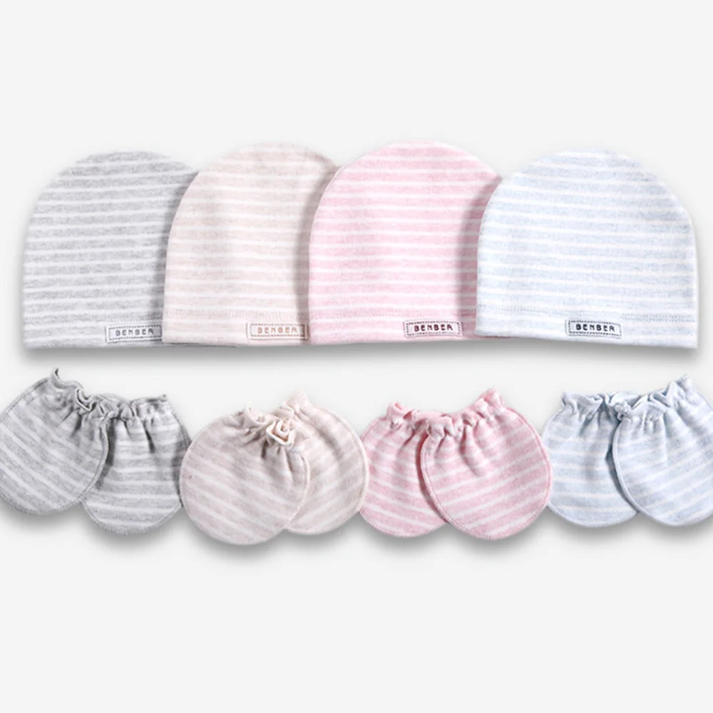 

4 Sets of Baby Newborn Hat Pure Cotton Beanie Comfortable Stripe Pattern Baby Cap Baby Newborn Accessories Suitable for 0