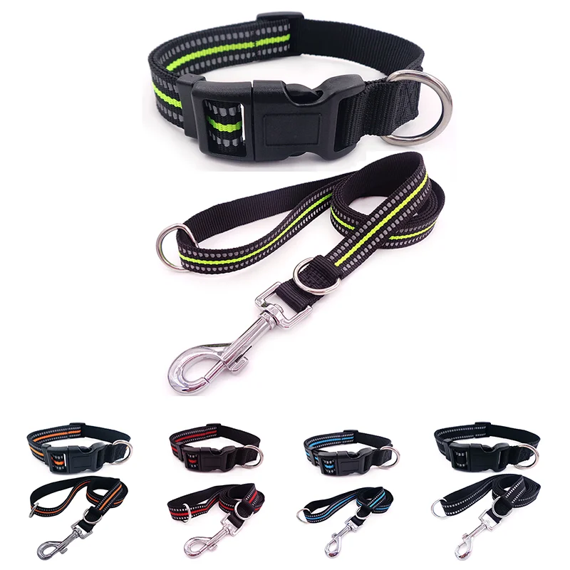 

Dogs Collar Leash Set for Small Medium Large Dogs Reflective Nylon Black Pet Collar Leash Set Basic Leashes for Puppy Cat Leash