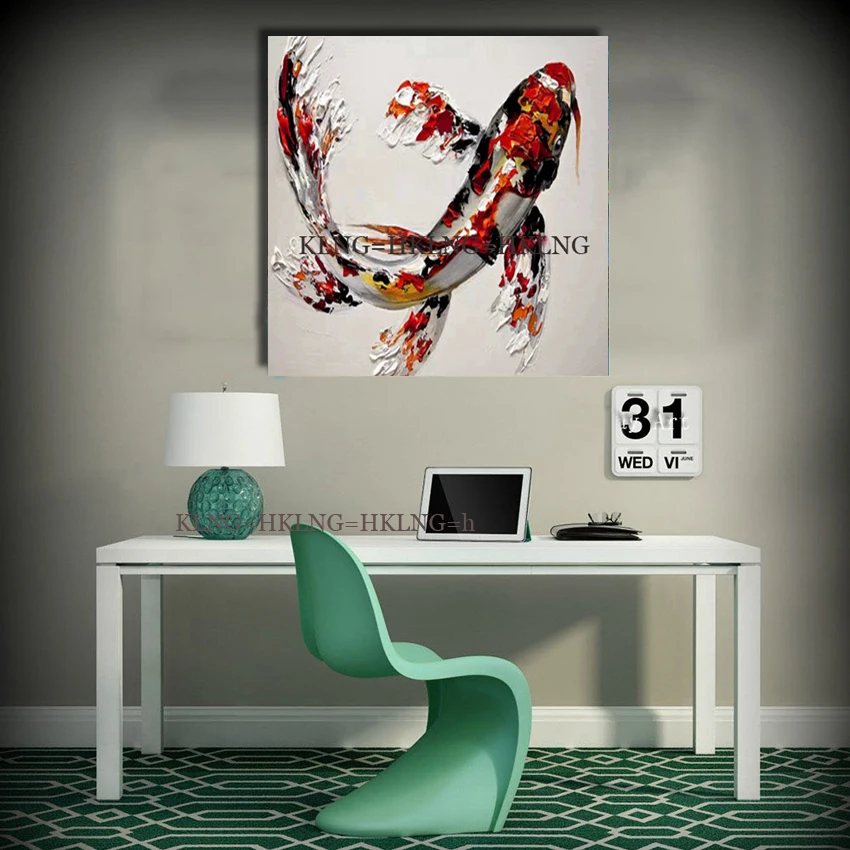 

Artist Hand-painted High Quality Small Animal Gold Fish Oil Painting on Canvas Platte Knife Fish Oil Painting for Kitchen Decor