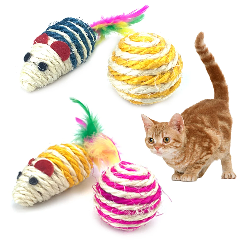 

Pet Sisal Weave Cat Toy Mouse Cat Teaser Sisal Bell Sound Ball Cat Toy Interactive Play Kitten Chew Toys For Cat Ball Suit