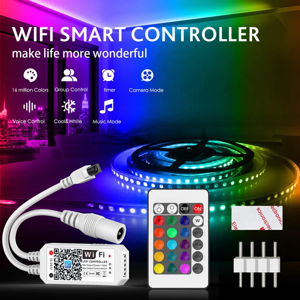 Умный Wi-Fi Bluetooth 1-контактный RGB-контроллер YHW с 24-кнопочным ИК-пультом