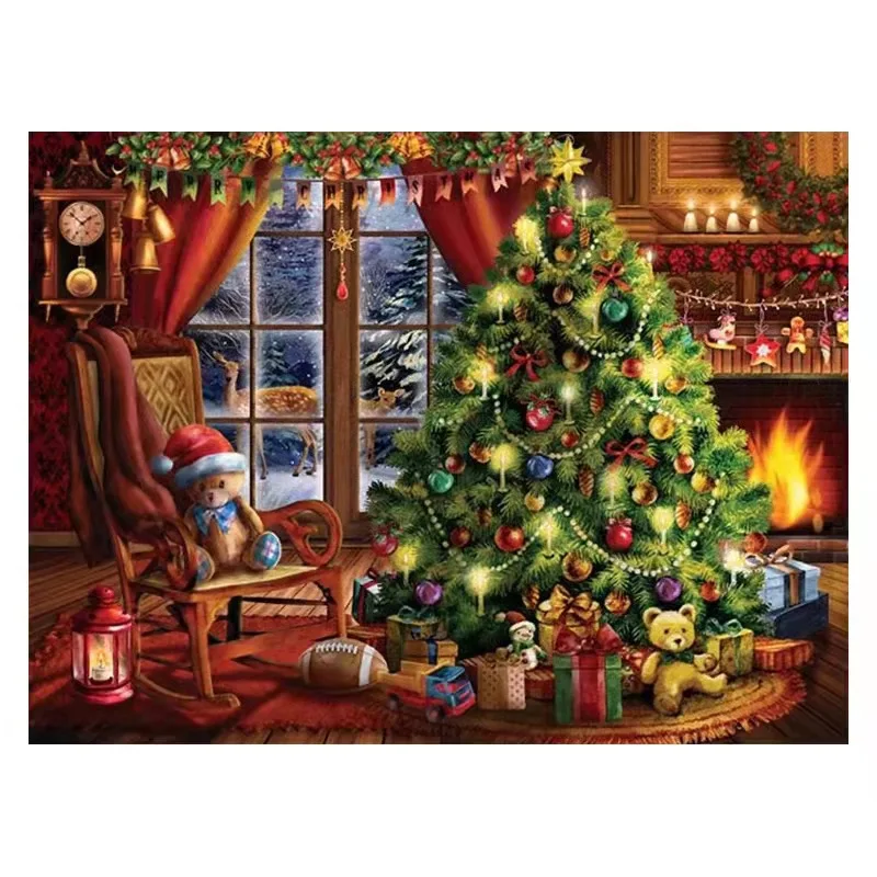 

Christmas Tree Counted Cross Stitch Kits Printed Canvas Embroidery 11CT Needlework Handicraft Home Wall Decor Santa Claus Gifts