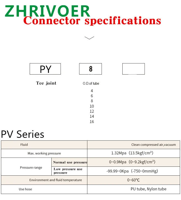 

1 pcs "Y" Pneumatic Connector Tee Union Push In Fitting for Air Pipe joint OD 4 6 8 10 12 14 16MM Pneumatic Fittings PY