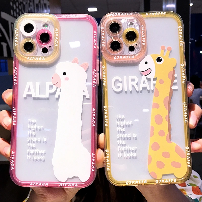 Мягкий прозрачный чехол с мультипликационным жирафом для телефона iPhone 11 12 13 Pro Max