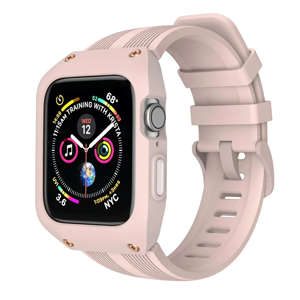 Спортивный чехол, ремешок для часов Apple watch, ремешок 44 мм, 40 мм, 42 мм, 38 мм, iWatch, ремешок для часов серии 4 correa, прочный защитный чехол из ТПУ - Цвет ремешка: pink