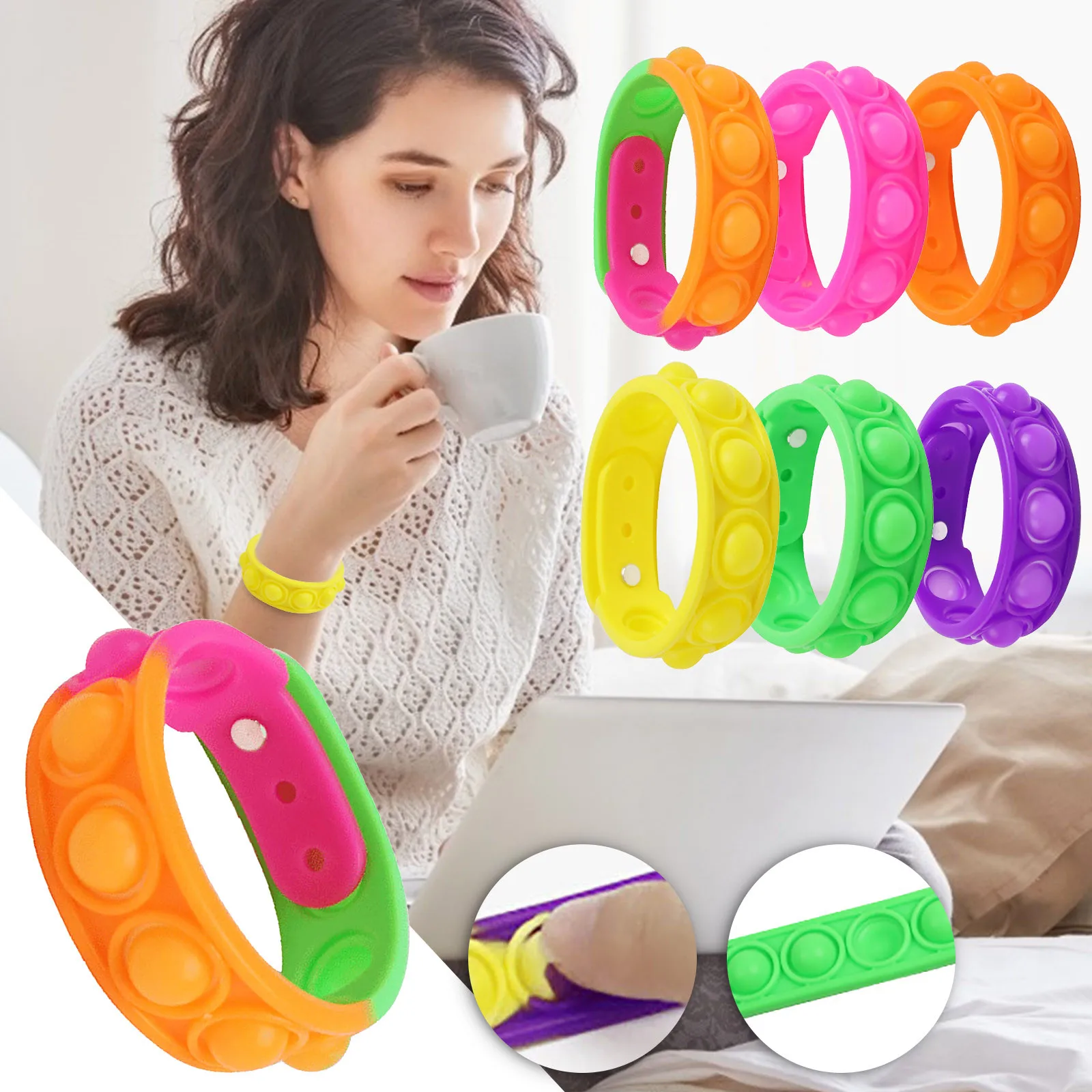 

Mini Rainbow Push It Bubble Simple Dimple Sensory Toy Decompression Bracelet Reliver Stress Wristband Antistress Fidget Toys