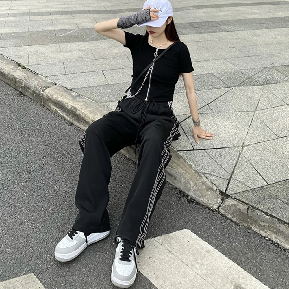 

Black Elastic Waist Wide Leg Pants Korean Fashion Trousers Plus Size Soft Sweatpants Women Streetwear Hip Pop Pant Solid Y2k