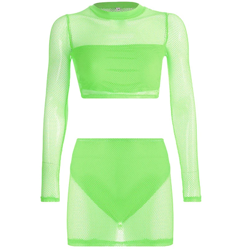 

New DS Performance Costume Bar Gogo Nightclub Bar Female Singer Sexy Fluorescent Green Mesh Suit Women'S Stage Outfits DWY3107