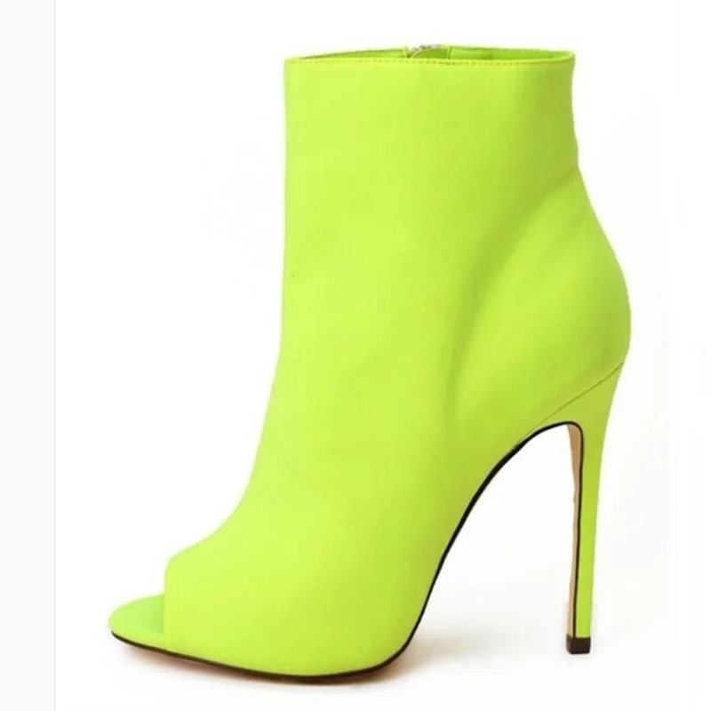 Флуоресцентные желтые замшевые ботильоны женские модельные туфли с открытым
