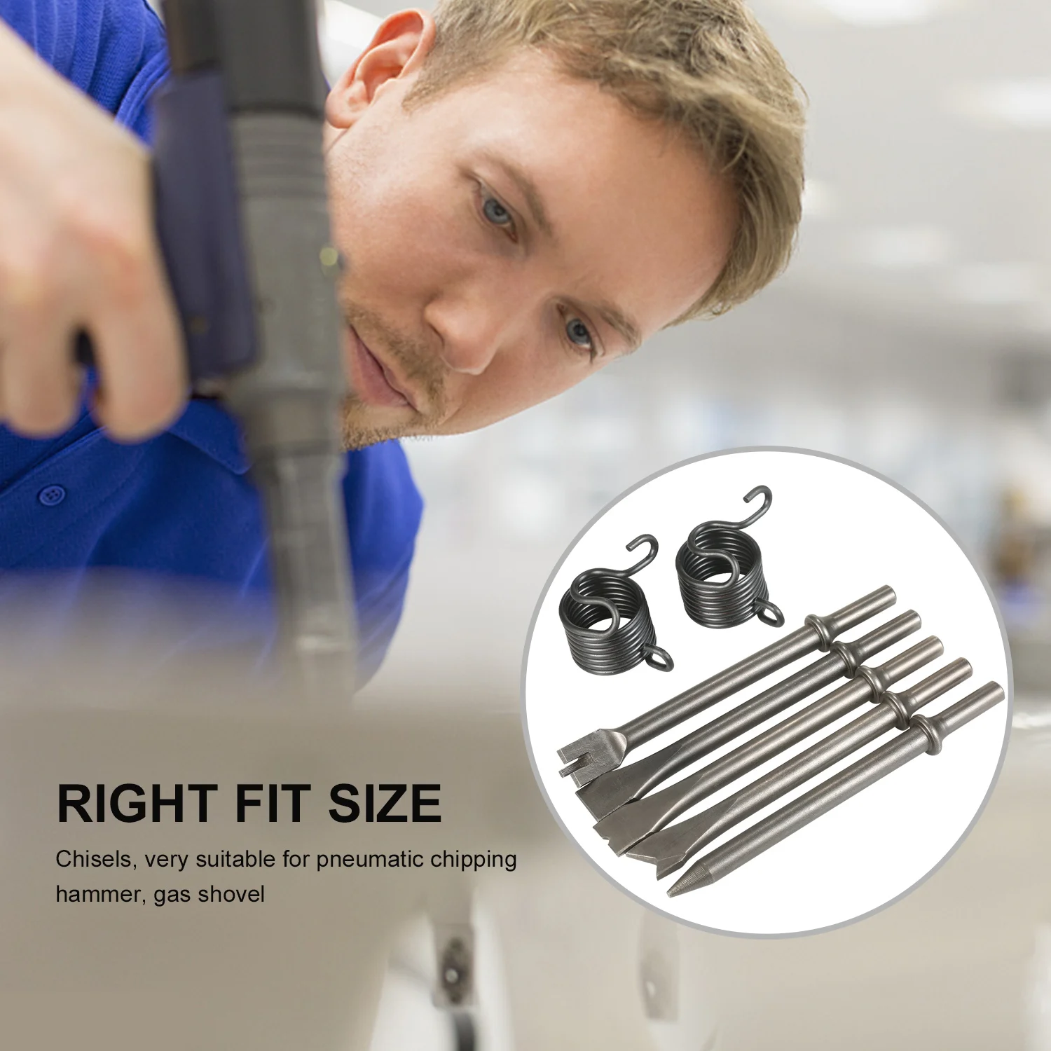 

KKmoon 7-Piece Pneumatic Chisel Set Heavy Duty Air Hammer Punch Chisel Bits for Chipping Brick Stone Concrete Tile