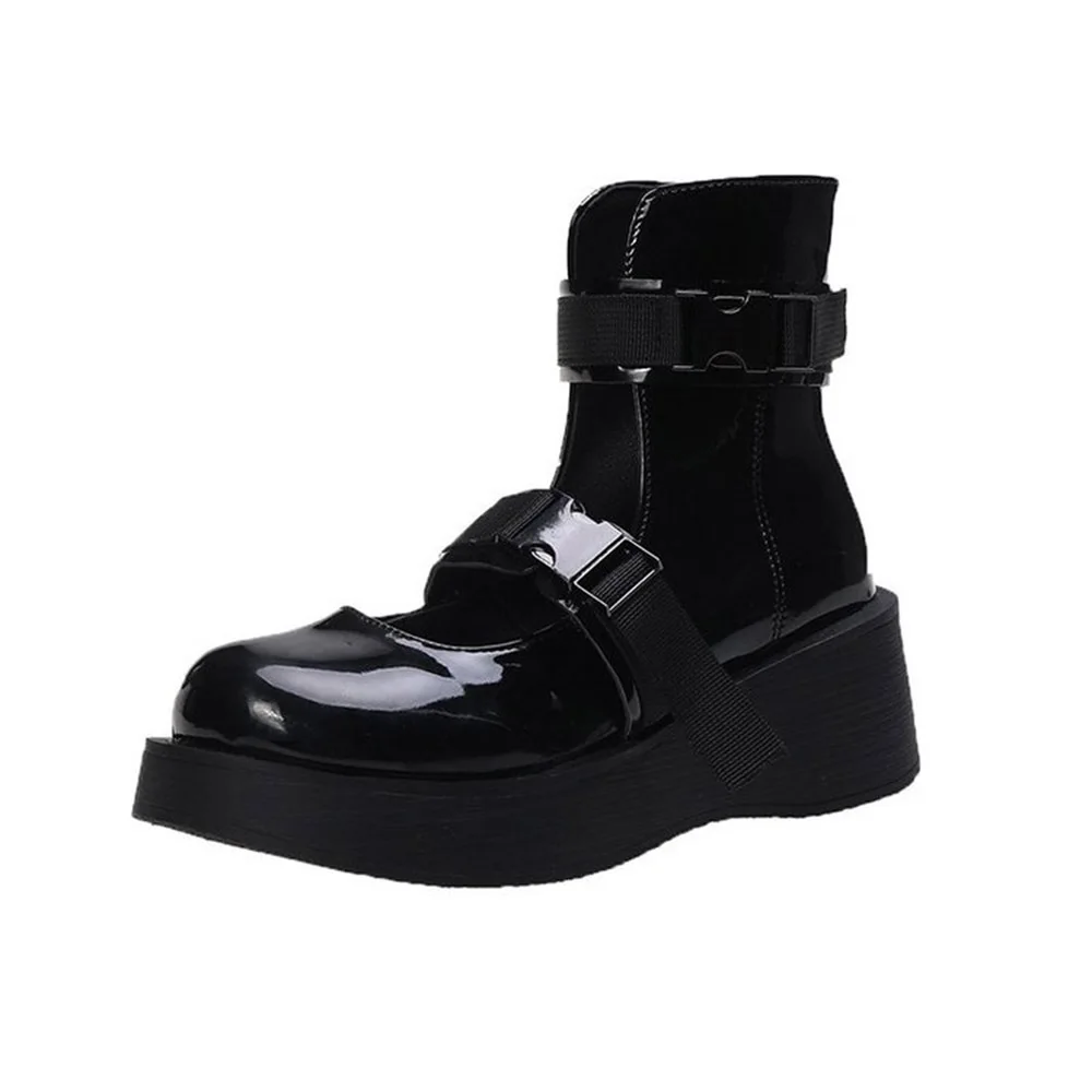 

2021 Gothic PU Leather Thin Shoes Women Punk High Heals Platform Casual Summer School Lolita Buckle Design Roman Shoes Trendy