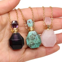 perfume bottle pendant necklace natural gem stone faceted amethysts quartz essential oil diffuser vial jewelry womens necklaces