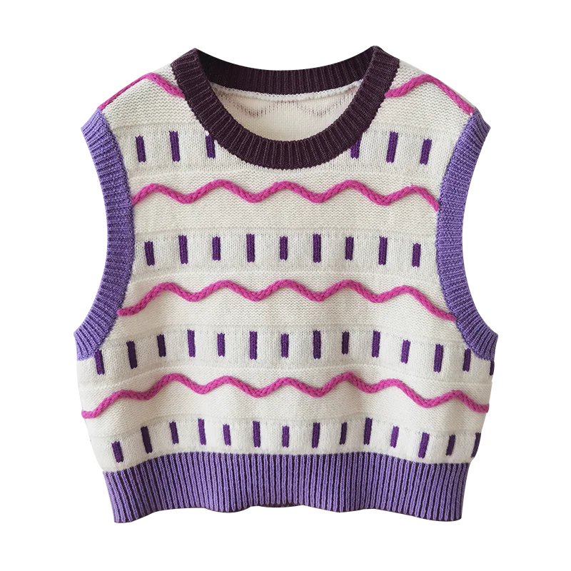 

Fashion Patchwork Color Contrast Sweater Vest Women Korean Striped Knitted Vest Loose Sleeveless Sweater Top Chaleco Mujer