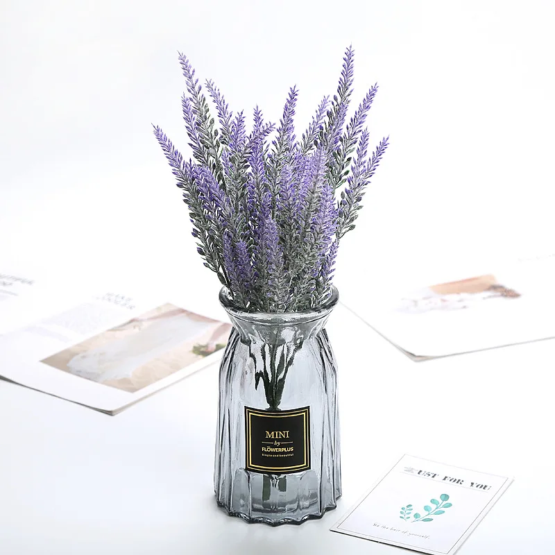 

Contracted Artificial Flocked Plastic Lavender Bundle Flowers Plants Wedding Bouquet Home Table Centerpieces
