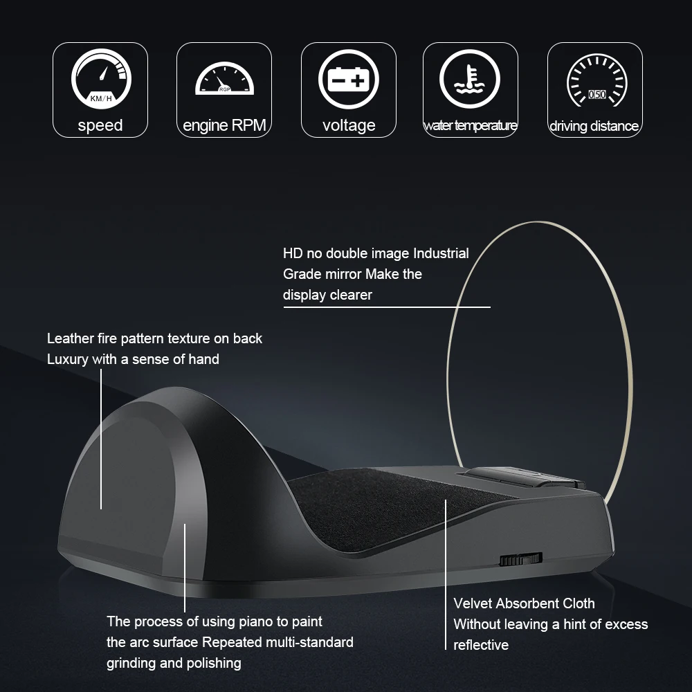 

HUD Gauges Digital Windshield Speed Projector Security Alarm Water Temp Overspeed RPM Car Head Up Display Voltage Smart Gadgets