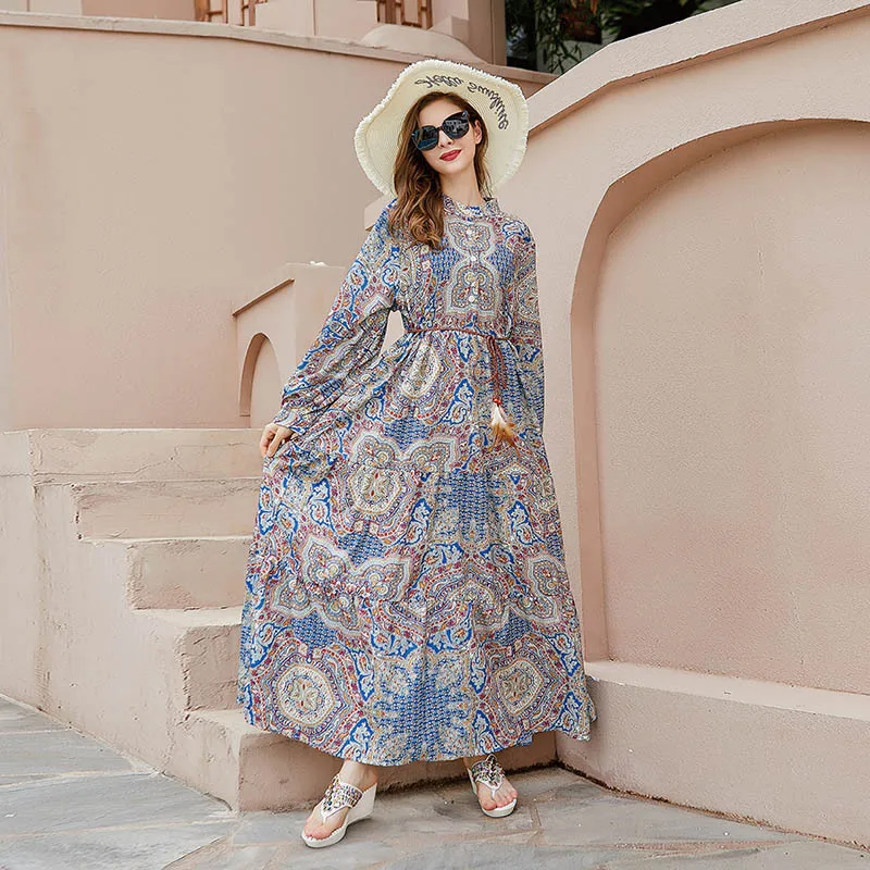 

Женское платье-рубашка с длинным рукавом, повседневное осеннее винтажное платье-рубашка в Корейском стиле с цветочным принтом и бантом, вес...