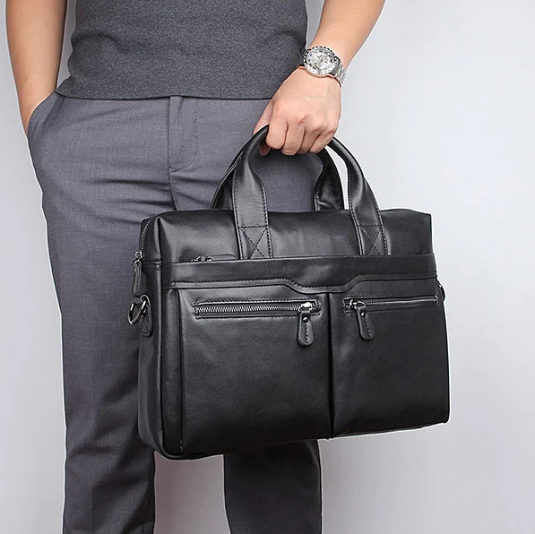 Портфель мужской из 100% натуральной кожи подходит для ноутбука 14 дюймов|Мужские