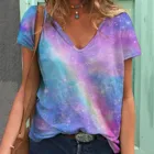 Женская футболка радужной расцветки, градиентная футболка с V-образным вырезом и коротким рукавом, топ, модные летние женские футболки, женские футболки 2022