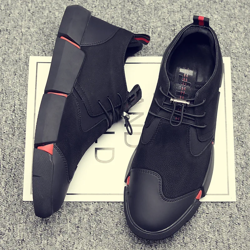 NEW Brand High quality all Black Men's leather casual shoes Fashion Breathable Sneakers fashion flats big plus size 459 |