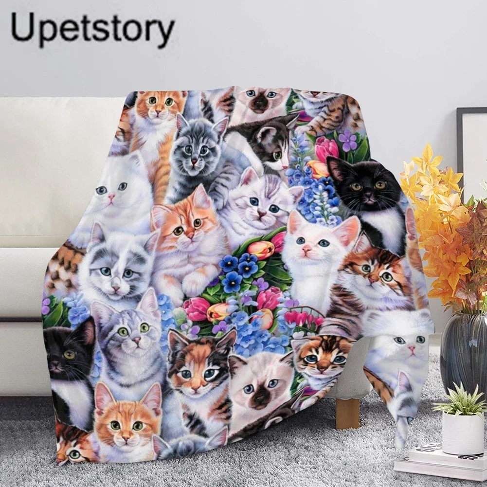 

Upetstory Cute Cat Printed Fleece Blanket Soft Cozy Travel Blanket Warm Sofa Chair Couch Throw Blankets Winter Pure Cotton