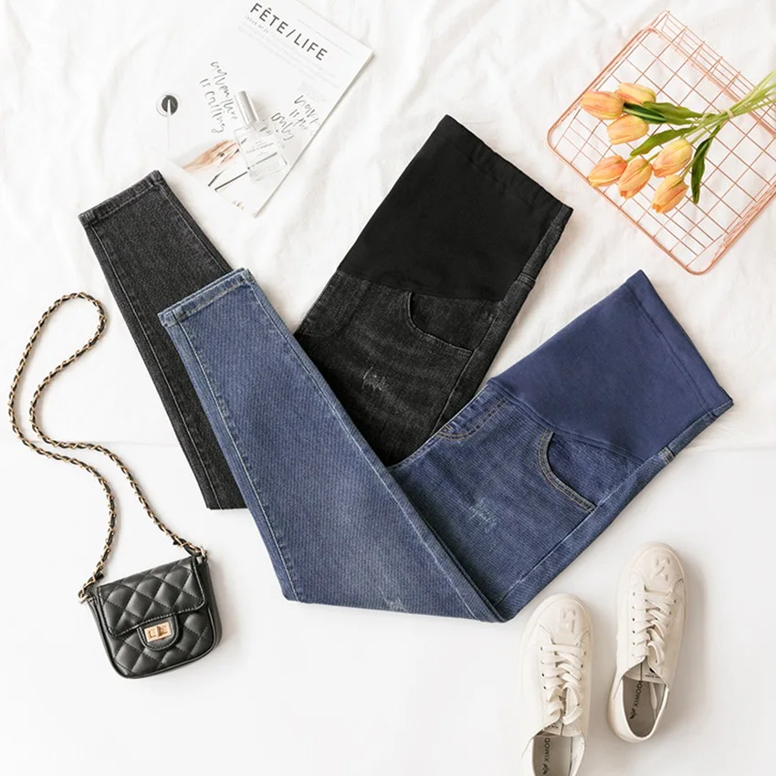 Осенне-зимние новые джинсы для беременных женщин модные эластичные удобные |
