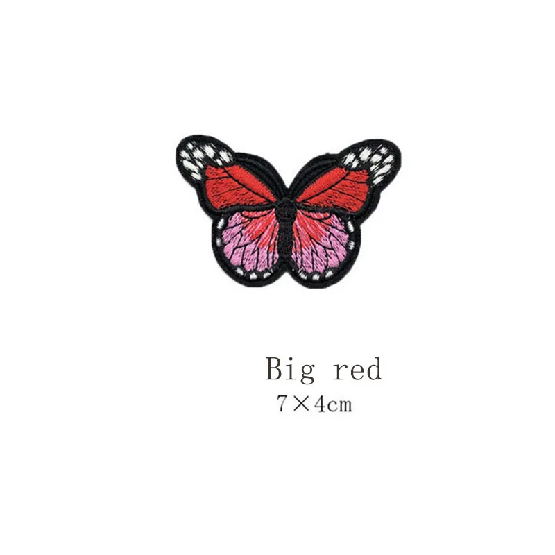 Big red 10 шт 7*4 см Вышивка нашивки для одежды многоцветная вышитая заплатка в виде бабочки Аппликации значок наклейки для одежды - Цвет: Big red