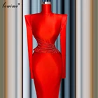 Вечернее платье-русалка, красное, с длинным рукавом, простая, в стиле знаменитостей, 2 вида конструкций