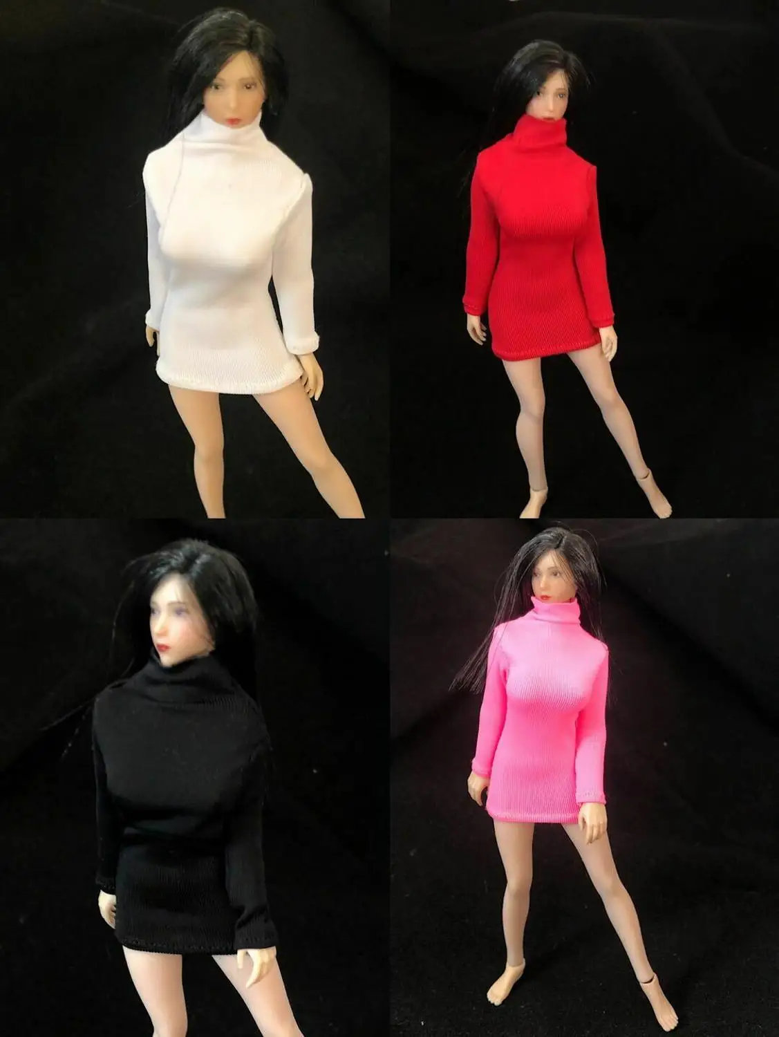 

1/12 Female Long Sleeve High Neck Stretch Dress Bottoming Shirt Fit 12'' Figure with Sock Model for 12'' Action Figure Body